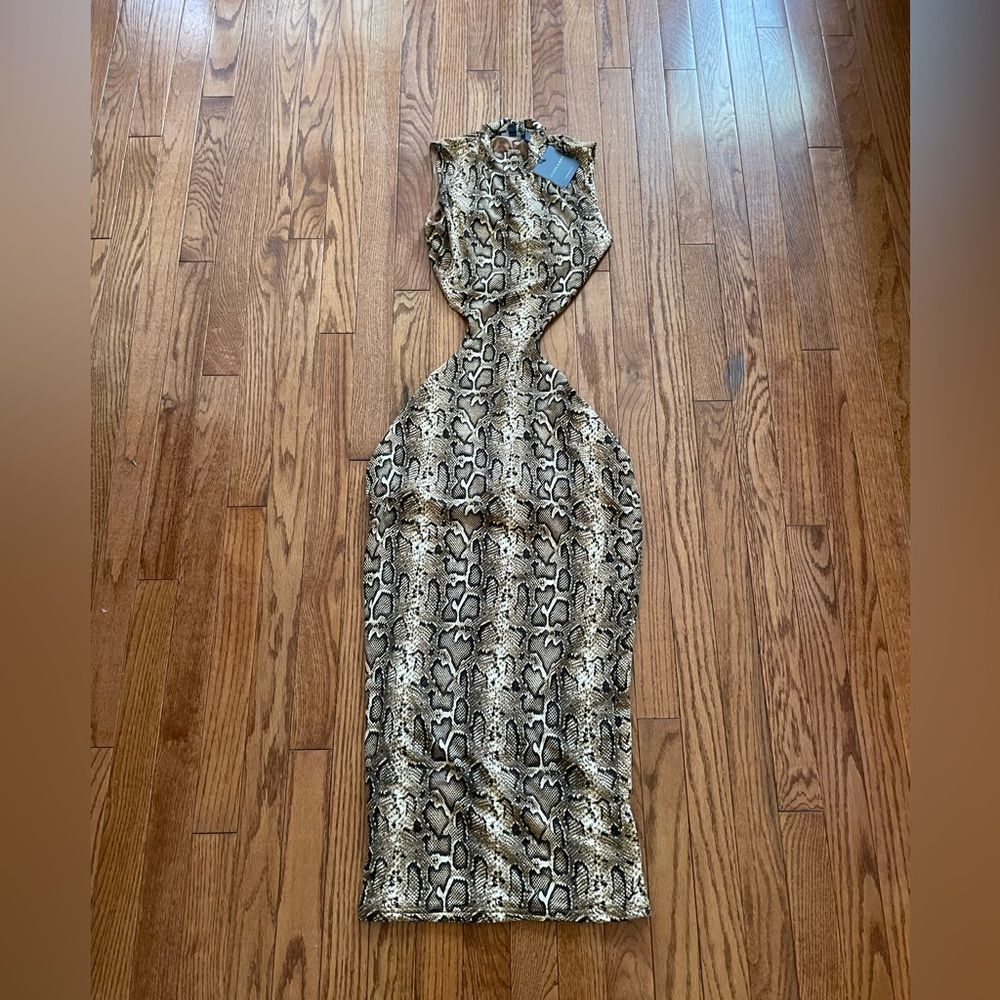JLUXLABEL Snakeskin Print Mockneck Cutout Midi Dress Sz Medium NWT